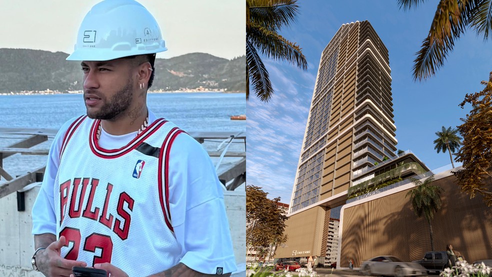Jogador Neymar visita obras de prédio em Itapema em junho de 2024 — Foto: Edify One/Divulgação