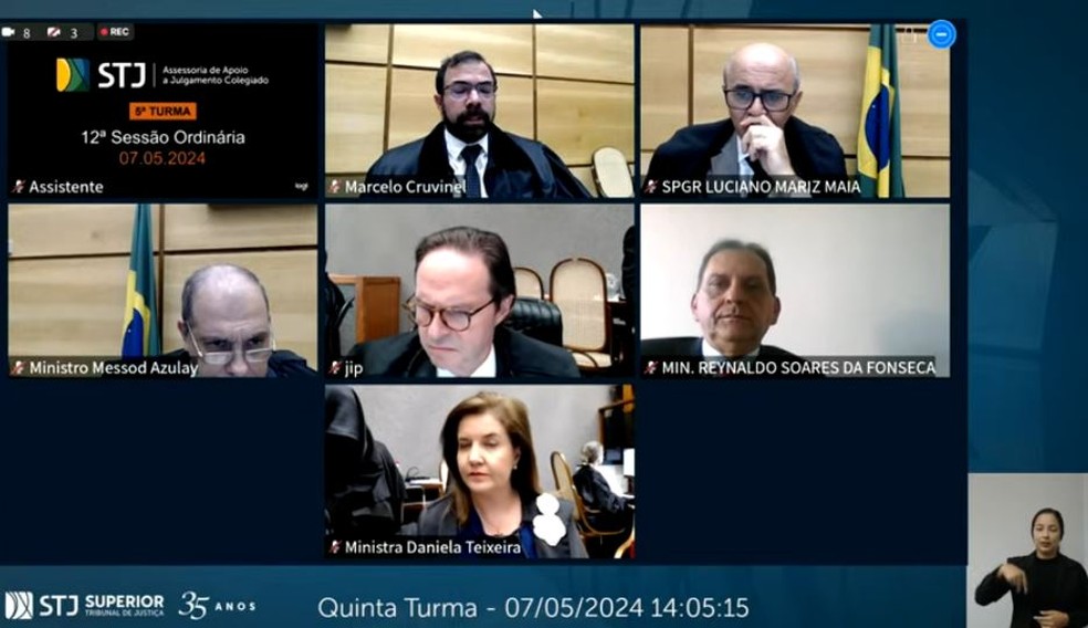 Ministros do STJ julgaram HC que pedia liberdade para Fernando Sastre de Andrade Filho — Foto: Reprodução/STJ