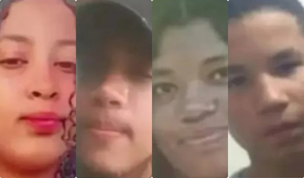 Vítimas de chacina em Arapiraca (a partir da esquerda): Letícia da Silva Santos, 20 anos; Lucas da Silva Santos, 15 anos; Joselene de Souza Santos, 17 anos; Erick Juan de Lima Silva, 20 anos — Foto: Reprodução/TV Asa Branca Alagoas