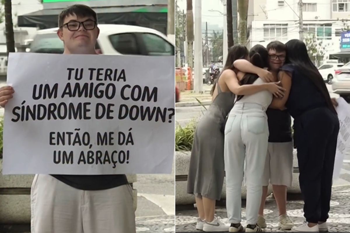 'Tu teria um amigo com Síndrome de Down?': jovem vai às ruas com cartaz e emociona milhões com pergunta 