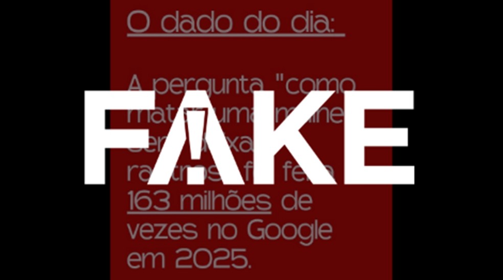 É #FAKE que a pergunta 'como matar uma mulher sem deixar rastros' foi pesquisada 163 milhões de vezes no Google em 2025 — Foto: Reprodução