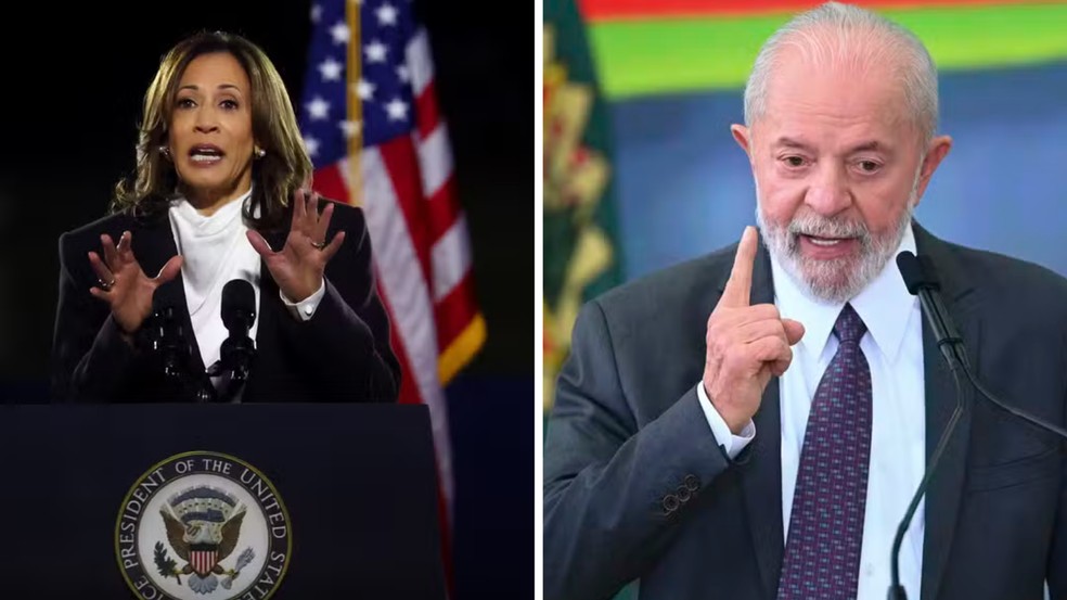 Kamala Harris e Luiz Inácio Lula da Silva em montagem feita pelo g1 — Foto: Hannah McKay/Reuters e TON MOLINA/FOTOARENA/FOTOARENA/ESTADÃO CONTEÚDO