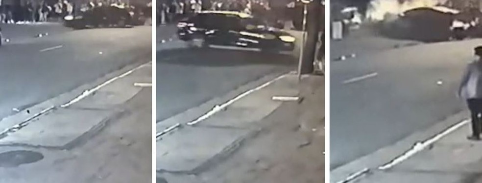 Carro na contramão atropelou pedestre na calçada na Rua Frei Caneca; motorista foi preso e vítima está internada com fraturas — Foto: Reprodução/Redes sociais