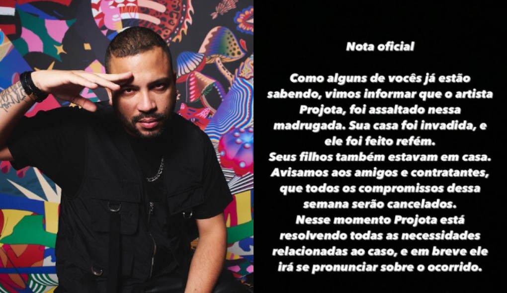 
'Acordei com um deles tapando minha boca e falando: fica quieto, perdeu', conta Projota sobre assalto em SP