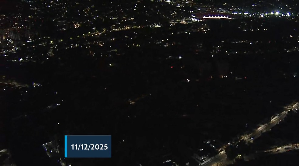 Cidade de São Paulo durante apagão da Enel em dezembro de 2025 — Foto: Reprodução/TV Globo