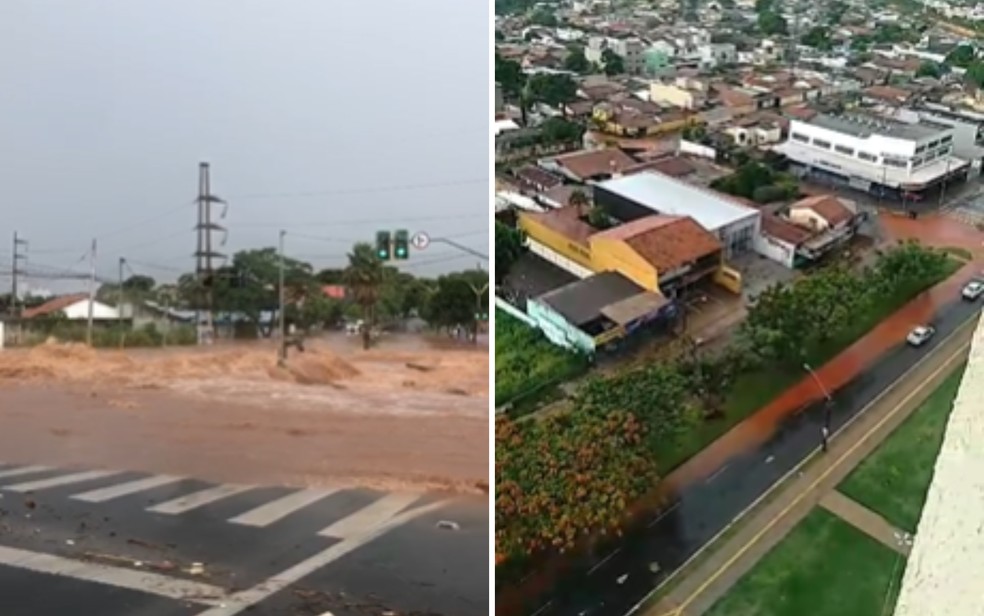 Rios transbordam, ruas ficam alagadas e carros são levados pela enxurrada durante chuva em Goiânia