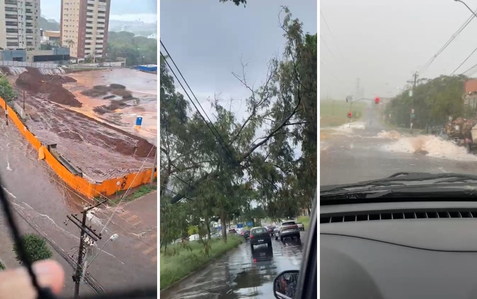 Chuva causa alagamentos, quedas de árvores e bueiro transbordando em Ribeirão Preto — Foto: Arquivo pessoal