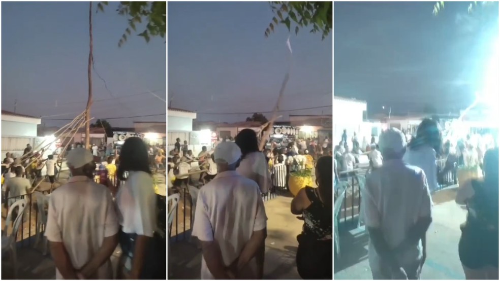 Tronco de duas toneladas tomba durante evento religioso no Ceará e assusta multidão — Foto: Reprodução
