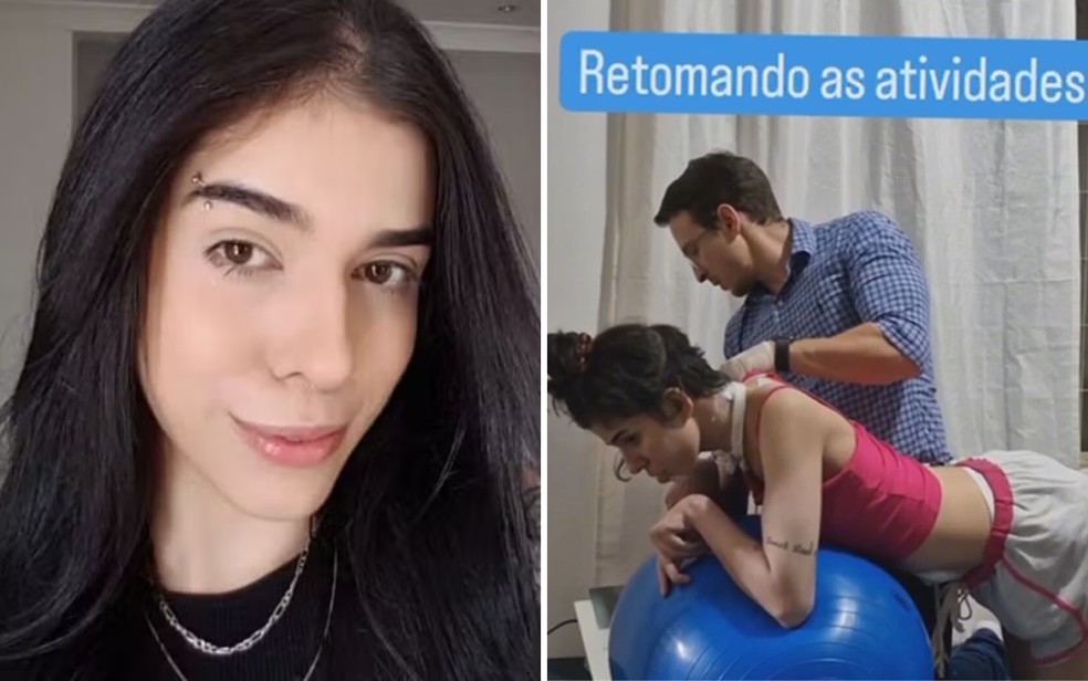 Thais Medeiros em sesso de fisioterapia, em Goinia  Foto: Reproduo/Redes Sociais