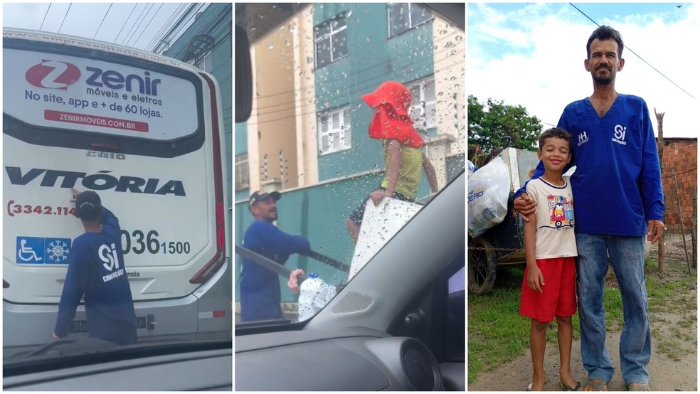 Vídeo em que homem ajudava neto a ler palavra na traseira de ônibus, em Fortaleza, viralizou nas redes sociais — Foto: Reprodução/Arquivo Pessoal