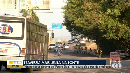 Trânsito entre Palmas e Luzimangues fica mais lento durante obras de ampliação da ponte