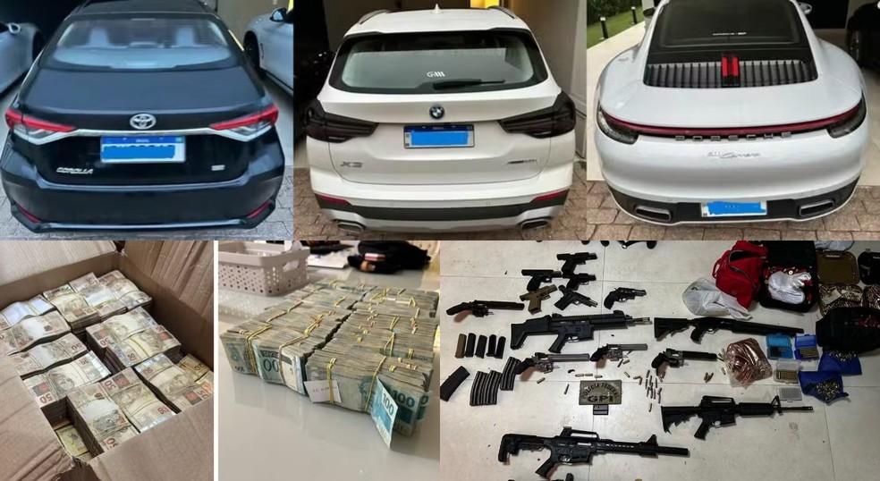 Carros de luxo, R$ 1 milhão em dinheiro e armas foram apreendidas durante operação da PF 'Copia e Cola' — Foto: Polícia Federal/Divulgação