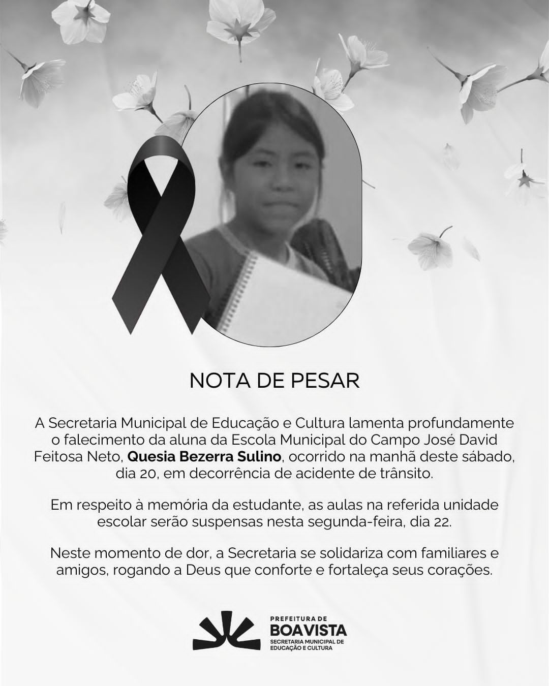 Menina de 10 anos atropelada na frente de casa morre após dois dias internada em Boa Vista