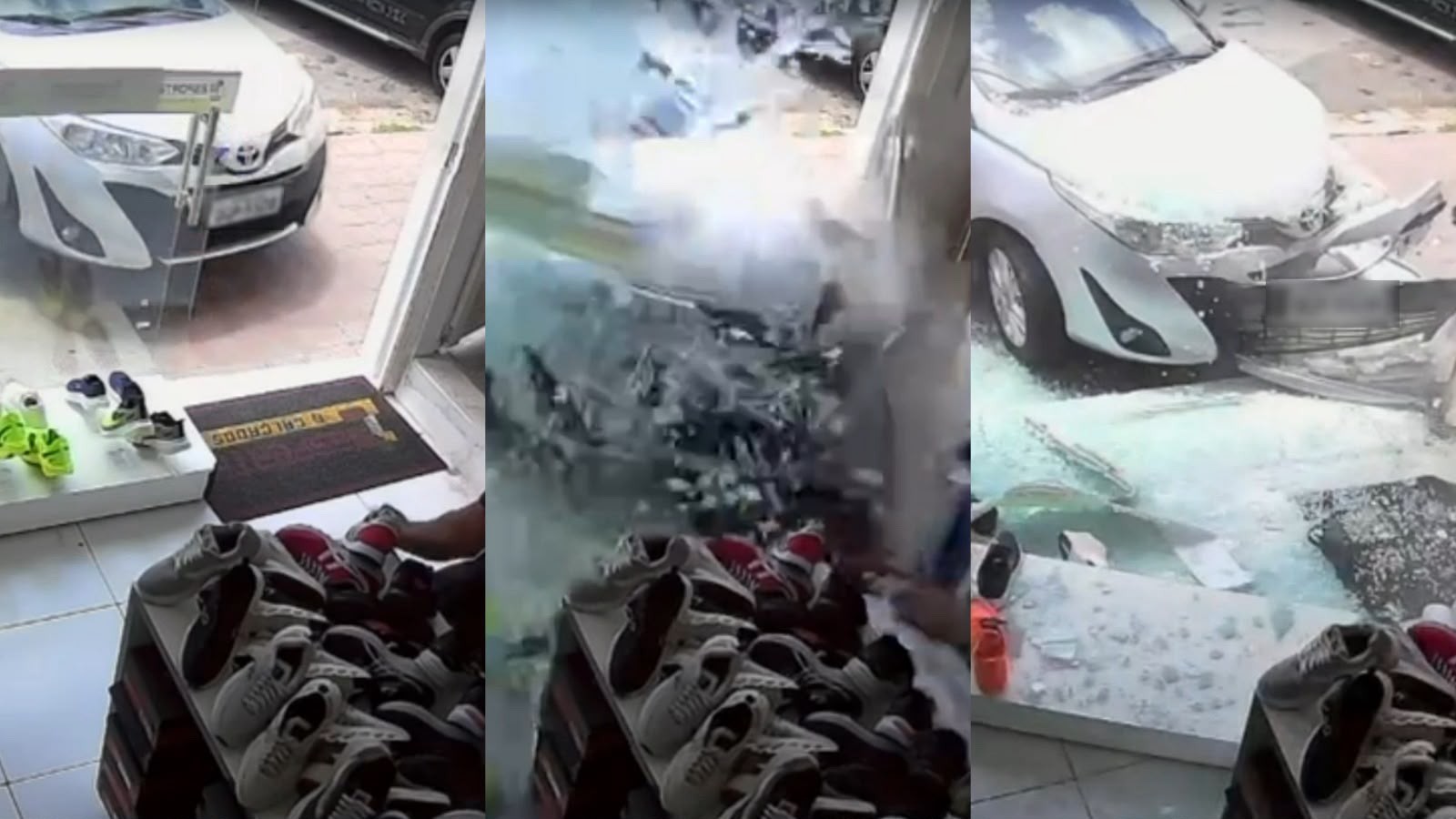 VÍDEO: Carro destrói vitrine e invade loja de calçados no interior do RN