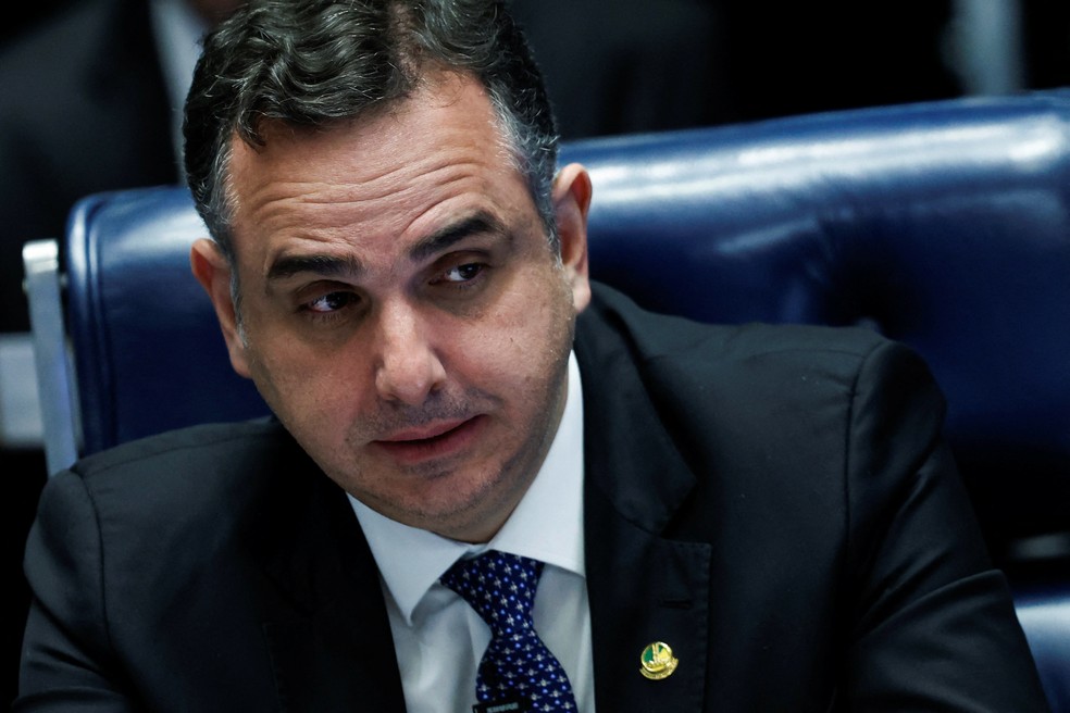 Presidente do Senado, Rodrigo Pacheco, durante sessão em 8 de novembro de 2023 — Foto: REUTERS/Adriano Machado