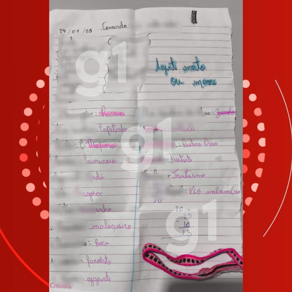 Caderno apreendido revelou regras, apelidos e hierarquia de grupo formado por alunas em MT — Foto: Reprodução