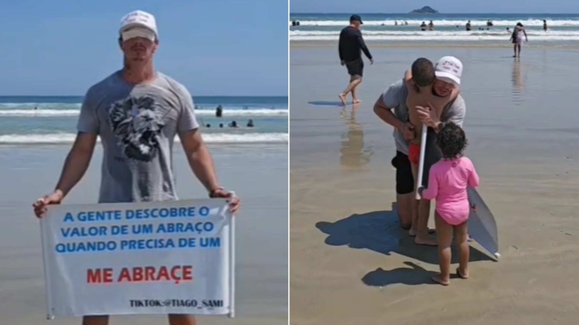 Influenciador oferece abraços às cegas em praias do litoral de SP e viraliza: 'gratificante demais'