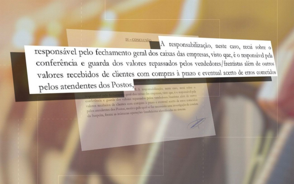 Juiz destaca responsabilidade da ex-gerente em desvios no posto de combustíveis, em Anápolis, Goiás — Foto: Arte/g1 Goiás