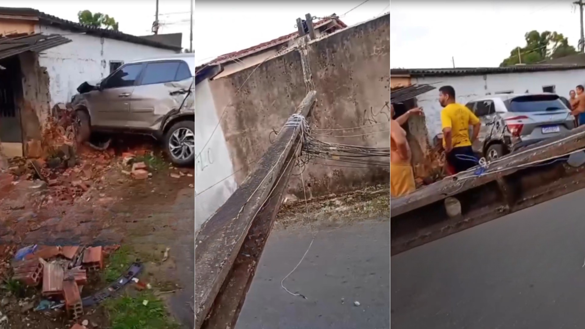 Carro bate em poste, danifica muros e interrompe fornecimento de energia no bairro do Anil, em São Luís