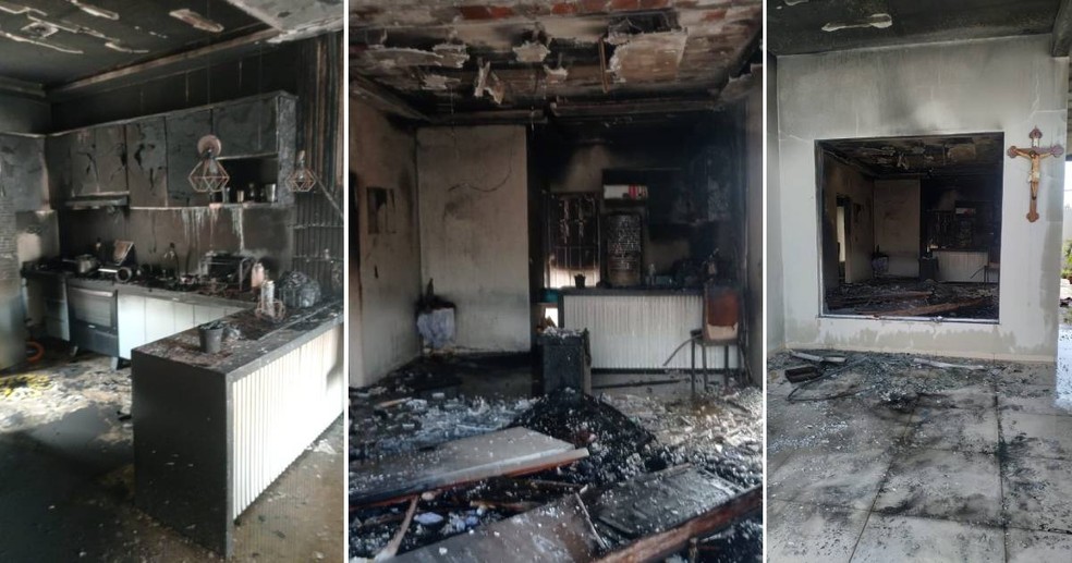 Jovem resgatada de incêndio em Canindé teve casa parcialmente destruída pelas chamas — Foto: Reprodução