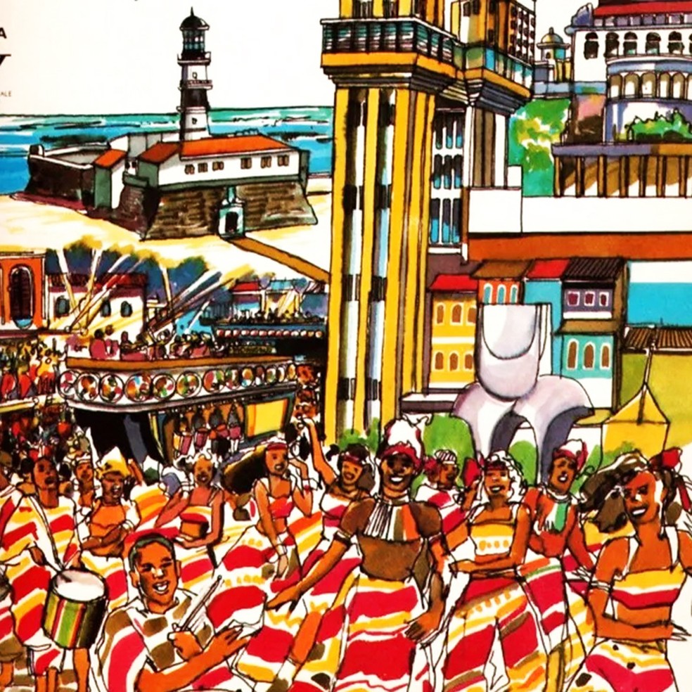 Ilustração da capa do songbook ‘Axé music – O som da Bahia’, de Luciano Alves — Foto: Reprodução parcial da capa do songbook ‘Axé music – O som da Bahia’, de Luciano Alves