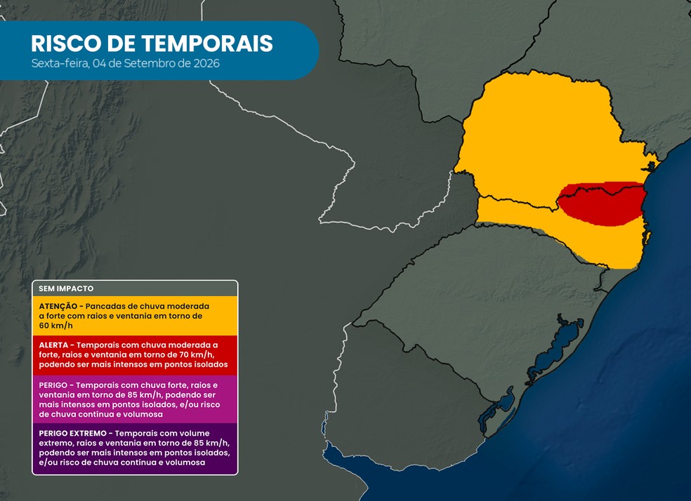 Risco de temporais, segundo a Climatempo — Foto: Climatempo