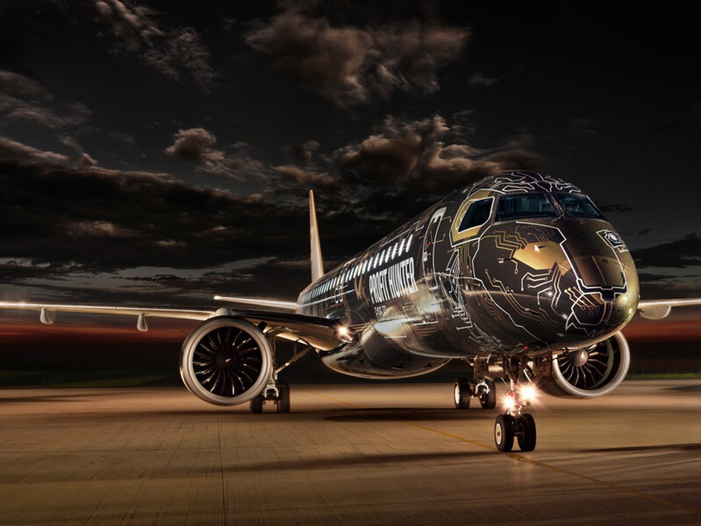 E195-E2 Embraer com pintura estilizada de leão — Foto: Imprensa Embraer/Divulgação