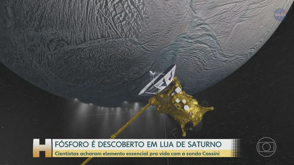 Elemento essencial pra vida foi encontrado com a sonda Cassini — Foto: Reprodução/TV Globo