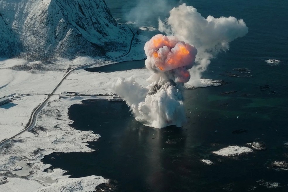Foguete Spectrum, da startup alemã Isar Aerospace, cai e explode após lançamento de base na Noruega — Foto: Isar Aerospace/handout/NTB/via Reuters