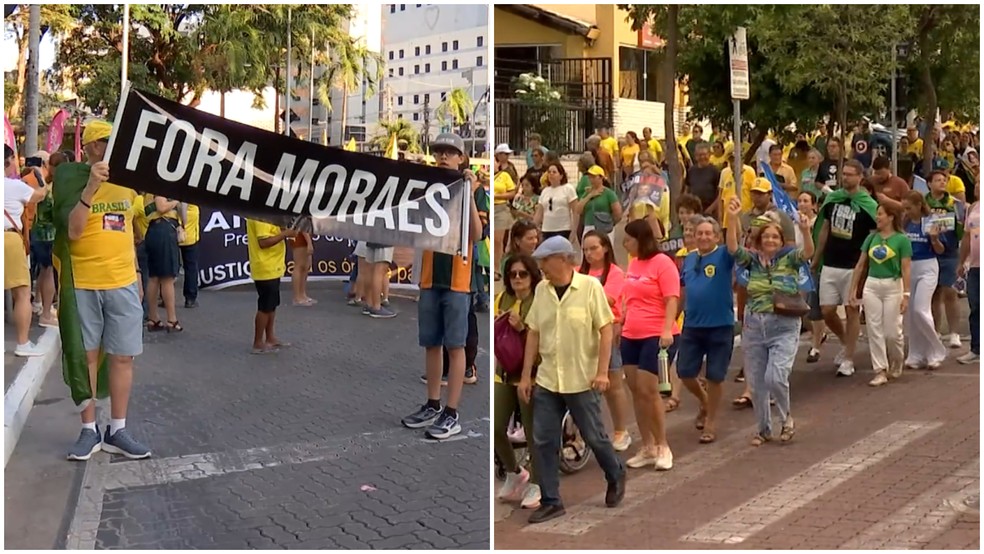 Grupo fez protesto contra ministro do STF, Alexandre de Moraes, em Fortaleza — Foto: TV Verdes Mares