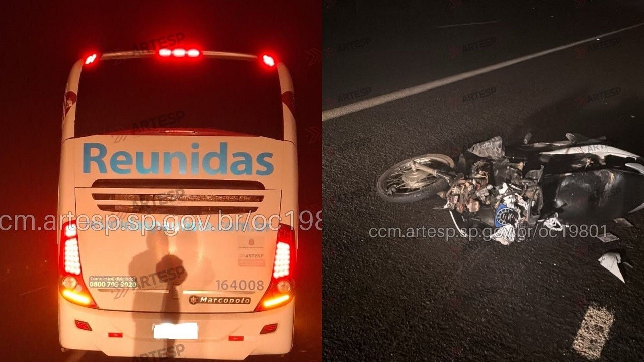 Acidente com moto, carro e ônibus deixa dois feridos na Rodovia Marechal Rondon em Guarantã