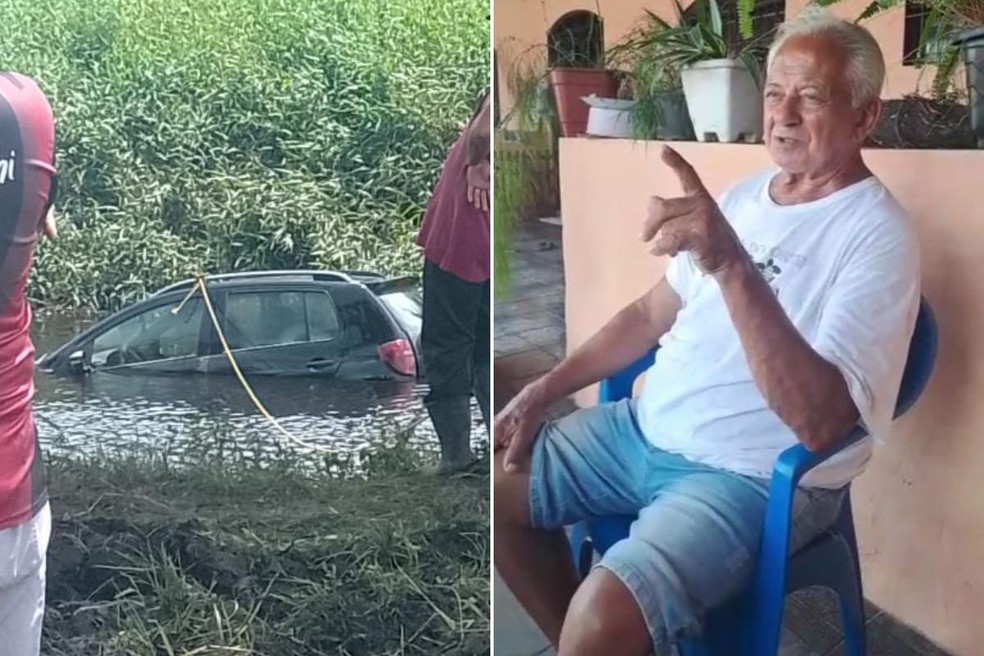 Lourival Manoel de Macedo foi encontrado morto dois depois de cair com o carro em córrego em Itanhaém (SP) — Foto: g1 Santos e Reprodução/Redes Sociais