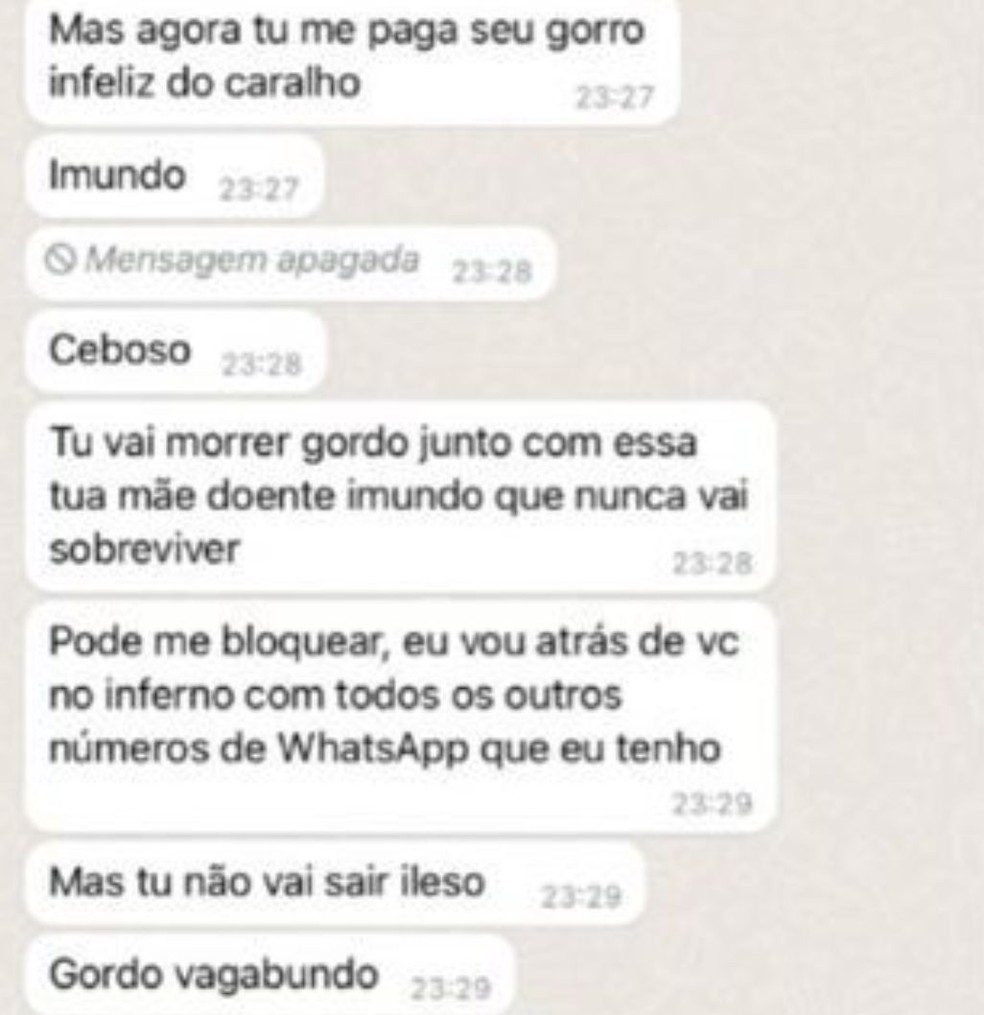 Mensagens que Anderson começou a receber em um aplicativos de mensagens de um número desconhecido — Foto: Arquivo pessoal/Anderson Aragão