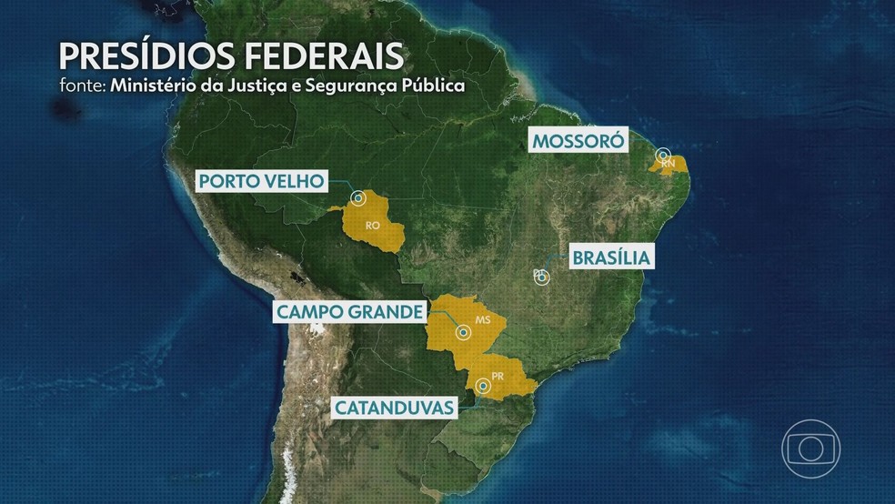 Presídios federais ficam em Porto Velho, Mossoró, Brasília, Campo Grande e Catanduvas. — Foto: Reprodução/JH