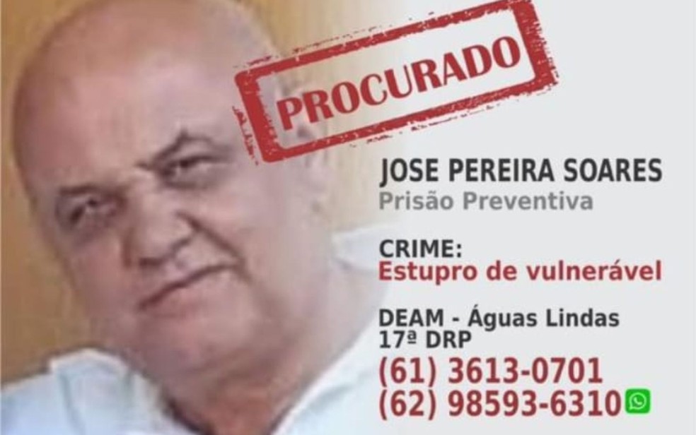 Ex-prefeito de Águas Lindas de Goiás, José Pereira Soares, é suspeito de estuprar crianças — Foto: Divulgação/Polícia Civil