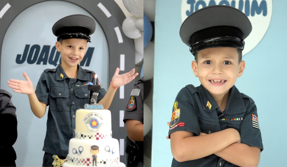 Inspirado pelo padrinho, menino comemora aniversário com tema e surpresa da Polícia Militar em Osvaldo Cruz — Foto: Policia Militar/Divulgação