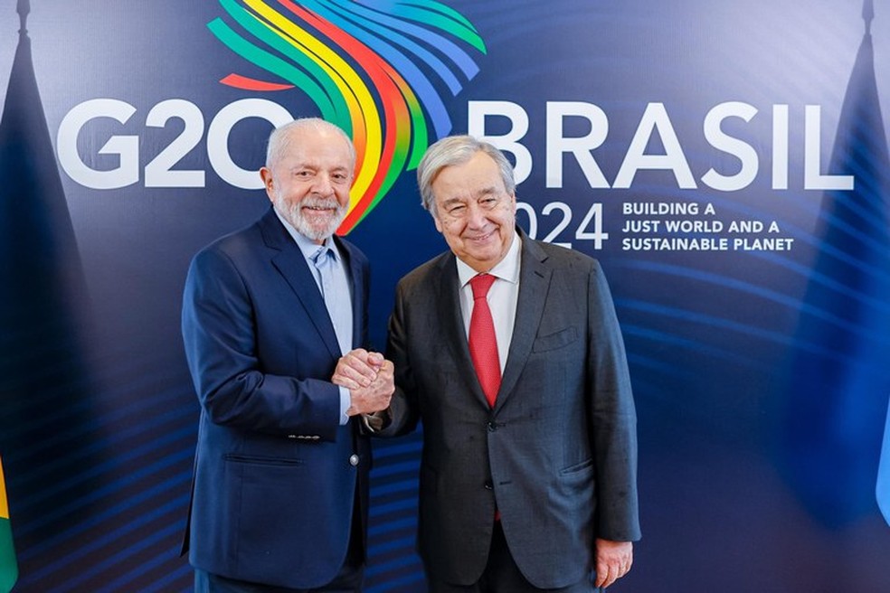 Presidente Lula e secretário-geral da ONU, António Guterres — Foto: Ricardo Stuckert/PR