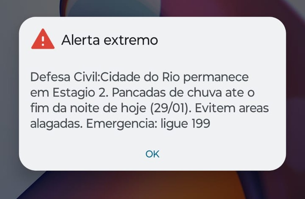 Alerta extremo da Defesa Civil do Rio — Foto: Reprodução