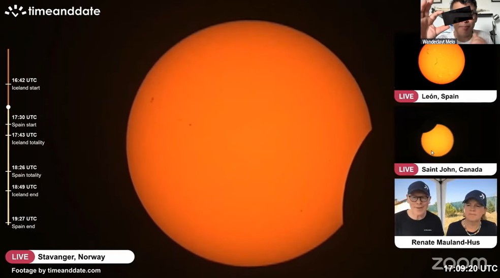 Eclipse solar já pode ser visto de forma parcial na Noruega e na Islândia. — Foto: Observatório Nacional