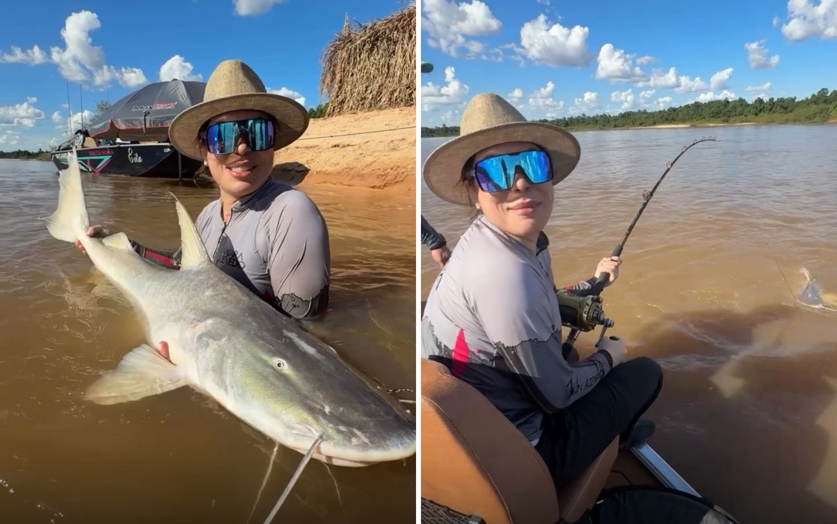 VÍDEO: Cantora Naiara Azevedo pesca piraíba com cerca de 1,5 metro, espécie considerada ‘Rainha do Rio Araguaia'