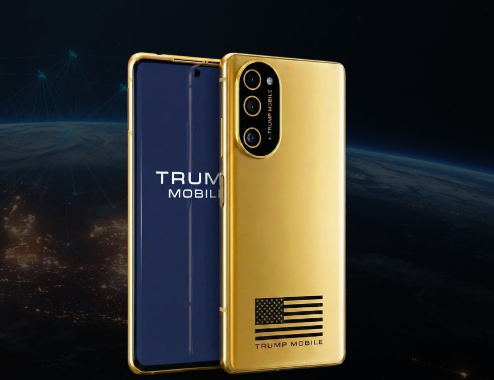 Novo Trump Phone T1. — Foto: Reprodução/Trump Mobile
