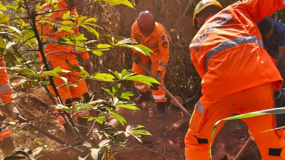 Bombeiros escavaram uma rampa para que o cavalo sa&iacute;sse sozinho &mdash; Foto: Corpo de Bombeiros/Divulga&ccedil;&atilde;o