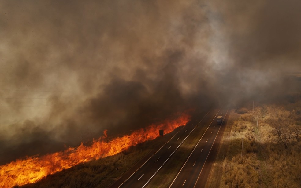 Incêndios assustaram moradores da região de Ribeirão Preto, SP, no fim de semana — Foto: Reprodução/EPTV