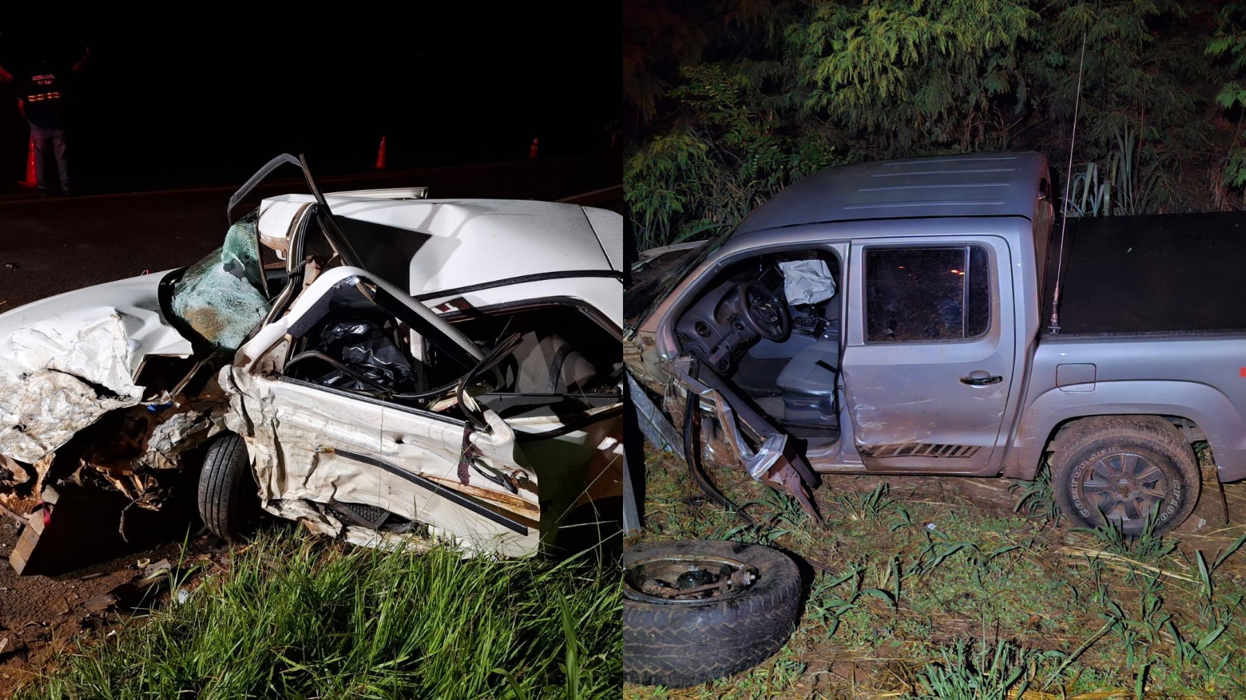 Motorista morre e duas pessoas ficam feridas em acidente entre carro e caminhonete na PR-323, no PR