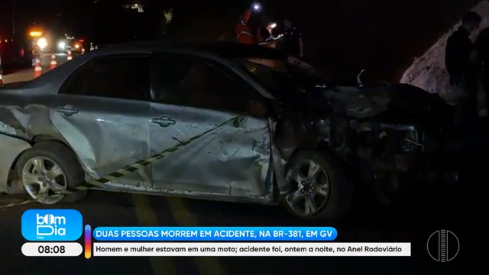 Duas pessoas morrem em acidente entre carro e moto na BR-381, em Governador Valadares