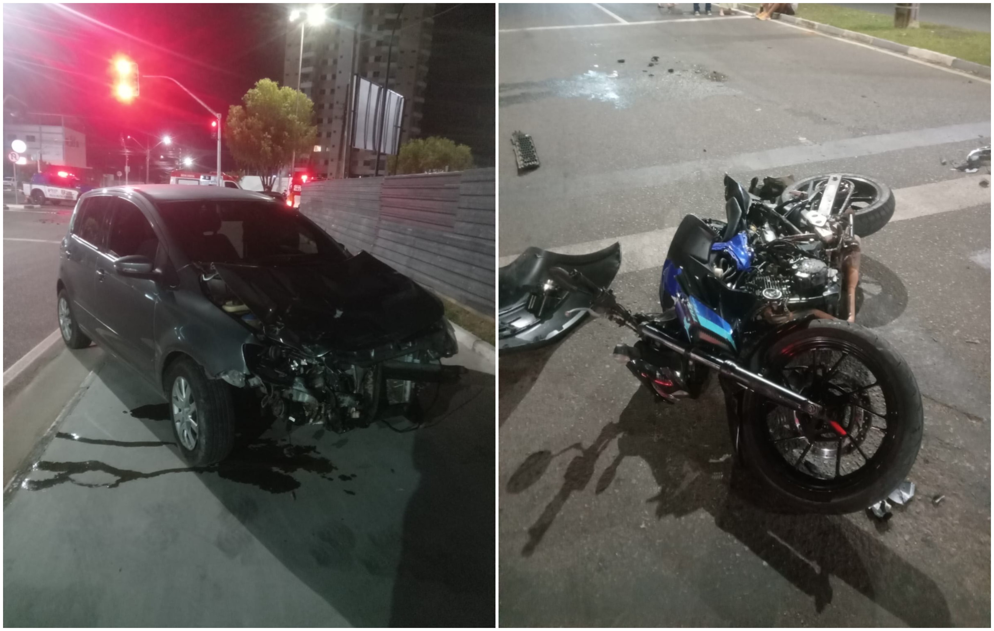 Moto avança sinal vermelho, é atingida por carro e dois ficam feridos em Boa Vista