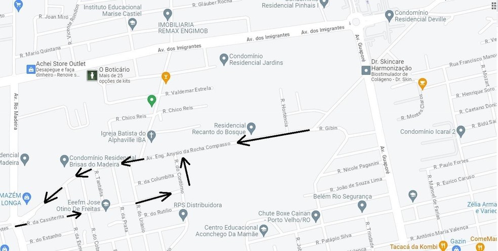 Ruas que sofreram alteração em Porto Velho — Foto: Google Maps