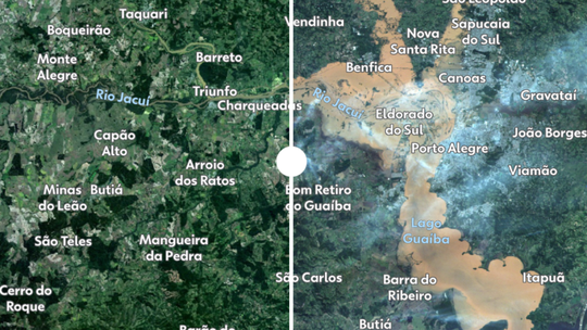 Veja o antes e o depois após cheias em Porto Alegre - Foto: (Arte / g1)