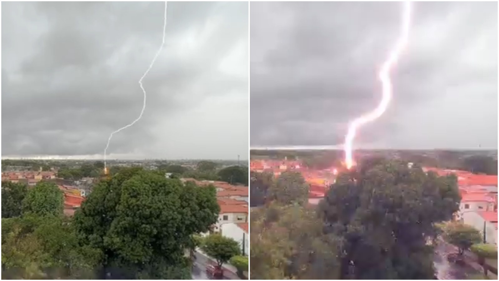 Vídeo mostra momento em que raio atinge terreno durante forte chuva | G1