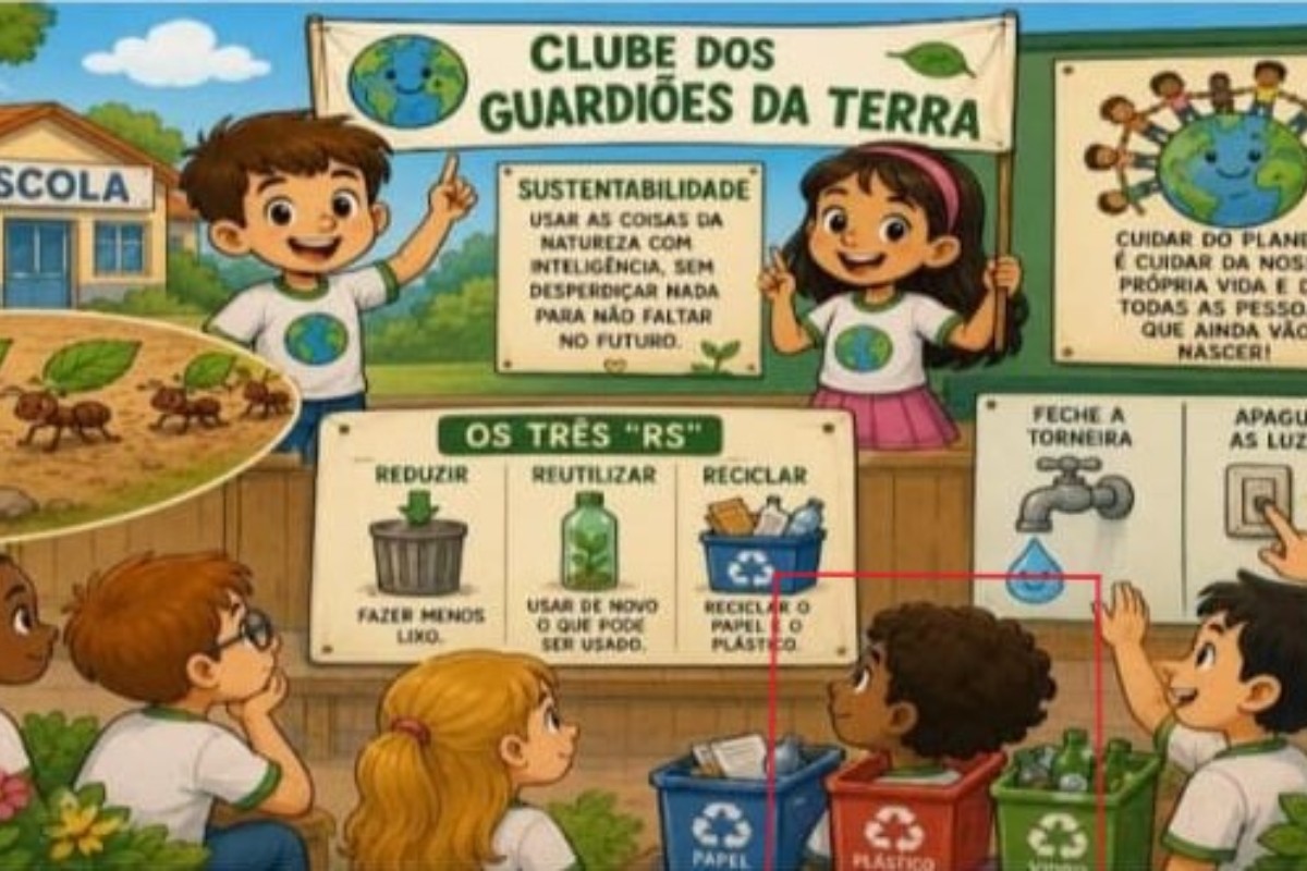Ilustração em atividade escolar mostra menino negro dentro de lixeira; material foi distribuído na rede pública de Itapecerica da Serra